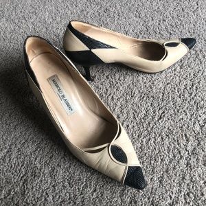 Manolo Blahnik mid heel pumps.